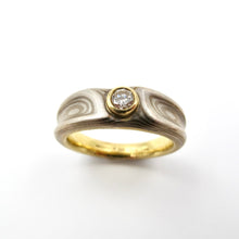 Load image into Gallery viewer, Wood Eye Guri Bori Mokume Gane Ring with Diamond
