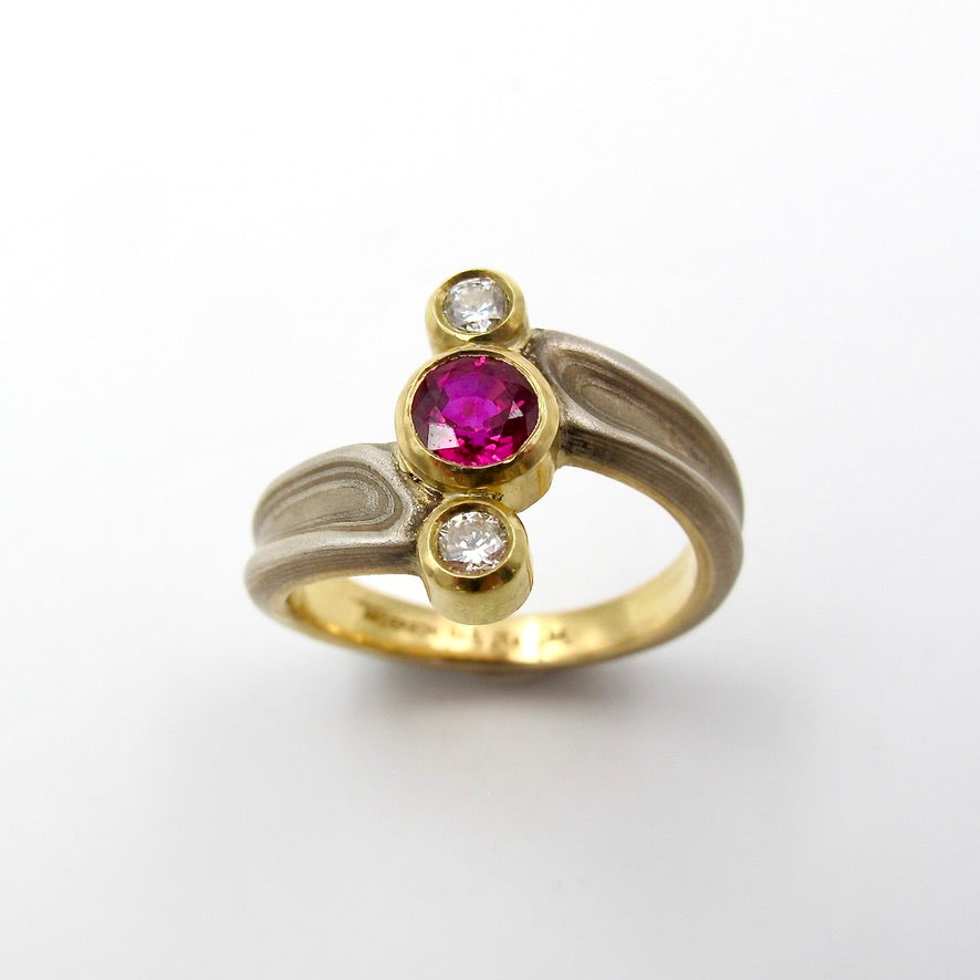 Ruby and Diamond Mokume Ring
