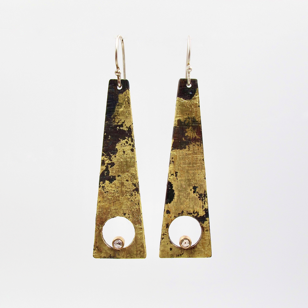Steel and 20k gold Triangle Earrings