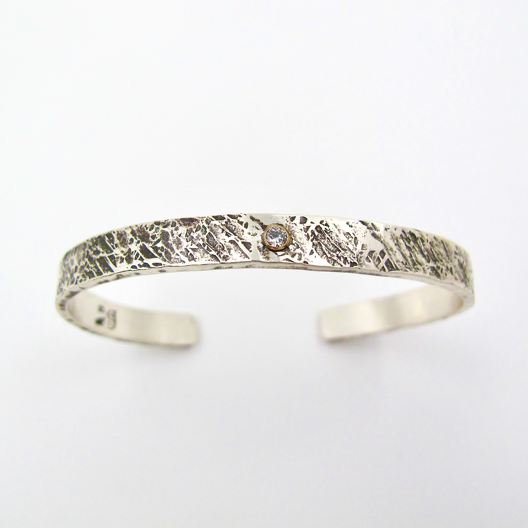 Silver Stackable Hammered Cuff with Diamond