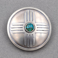 Load image into Gallery viewer, Round Zia Belt Buckle with Turquoise
