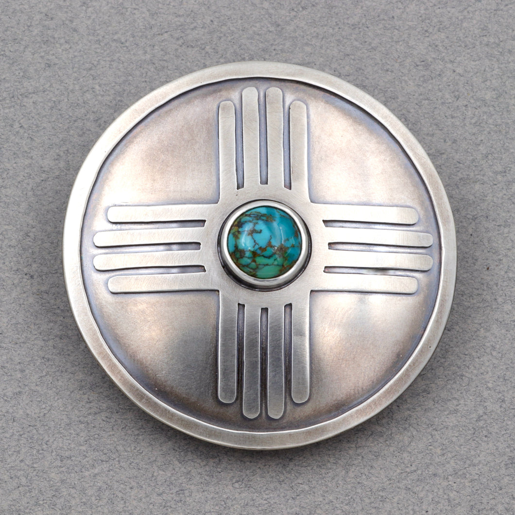 Round Zia Belt Buckle with Turquoise